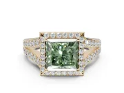 Princess Cut Halo Pavé Engagement Ring Setting for a Fancy Green Lab-Grown Diamond | Narrow Split Shank | Yellow Gold