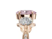 Oval Three Stone Engagement Ring Setting for a Fancy Pink Lab-Grown Diamond | Tapered Pave Band | Rose Gold