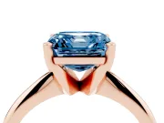Fancy Blue Asscher Cut Diamond Solitaire Ring Set in Rose gold with Prong Setting on a Plain Round Band