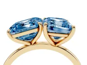 Fancy Blue Asscher Cut and Emerald Cut Toi Moi Ring Set in Yellow gold with Prong Setting