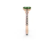 Fancy Green Emerald Cut Diamond Solitaire Engagement Ring Set in Rose gold with Delicate Pavé Band and Prong Setting