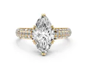 Marquise Three Row Pave Solitaire Engagement Ring Setting | Double Claw Prongs | Yellow Gold
