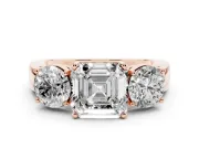 Asscher Cut Three Stone Engagement Ring Setting | Wide Plain Band | Rose Gold