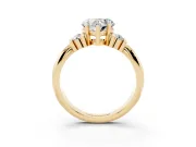 Three-Stone Heart Cut Diamond Channel Set Ring Set in Yellow gold with Bar Prongs