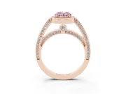 Fancy Pink Oval Cut Diamond Halo Pavé Split Shank Ring Set in Rose gold with Prong Setting