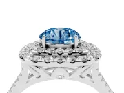 Round Halo Split Shank Engagement Ring Setting for a Fancy Blue Lab-Grown Diamond | Pavé Strands | White Gold