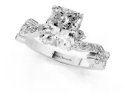 Radiant Cut Diamond Solitaire Twisted Band Set in Platinum with Pavé Setting