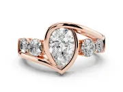 Pear-Shaped Bezel Bypass Engagement Ring Setting | Round Side Stones | Rose Gold