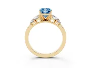 Fancy Blue Cushion Cut Diamond Cluster Leaf Design Ring Set in Yellow gold with Prong Setting