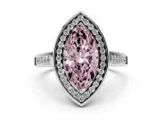 Fancy Pink Marquise Cut Diamond Halo Solitaire Ring Set in Platinum with Pavé Band and Bezel Setting