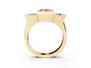 Fancy Pink Round Cut Diamond Three-Stone Channel Set Ring Set in Yellow gold with Smooth Polished Band
