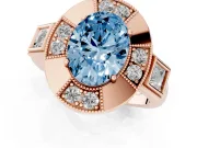 Fancy Blue Oval Cut Diamond Milgrain Halo Ring Set in Rose gold with Split Shank