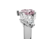 Heart-Shaped Three Stone Engagement Ring Setting for a Fancy Pink Lab-Grown Diamond | Tapered Band | White Gold