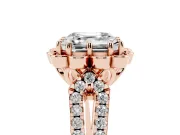 Asscher Cut Petal Frame Floral Halo Engagement Ring Setting | Pavé Split Shank | Rose Gold