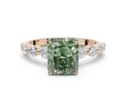 Radiant Cut Graduated Side Stone Engagement Ring Setting for a Fancy Green Lab-Grown Diamond | Rose Gold