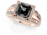 Asscher Cut Halo Engagement Ring Setting for a Black Center | Two-Row Pavé Split Shank | Rose Gold