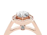 Marquise Cut Diamond Halo Solitaire Ring Set in Rose gold with Pavé Band and Bezel Setting