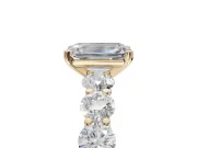 Emerald Cut Side Stone Engagement Ring Setting | Scalloped Prong Accents | Yellow Gold