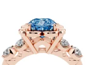 Cushion Cut Floral Engagement Ring Setting for a Fancy Blue Lab-Grown Diamond | Petal Frame and Side Stones | Rose Gold