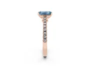 Fancy Blue Emerald Cut Diamond Solitaire Engagement Ring Set in Rose gold with Delicate Pavé Band and Prong Setting