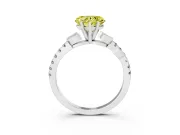 Fancy Yellow Heart Cut Diamond Solitaire Leaf-Inspired Ring Set in White gold with Pavé Band and Prong Setting