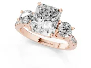 Three-Stone Radiant Cut Diamond Pavé Band Ring Set in Rose gold with Prong-Set Trio