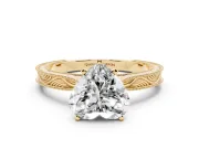 Heart Cut Diamond Solitaire Milgrain Engraved Band Set in Yellow gold with Prong Setting