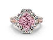 Princess Cut Large Accent Halo Engagement Ring Setting for a Fancy Pink Lab-Grown Diamond | Graduated Pavé | Rose Gold