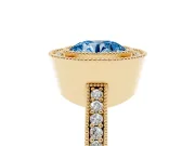 Round Milgrain Halo Engagement Ring Setting for a Fancy Blue Lab-Grown Diamond | Pave Band | Yellow Gold
