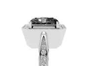 Radiant Cut Milgrain Halo Engagement Ring Setting for a Black Center | Side Stones | White Gold