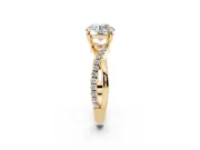 Round Cut Diamond Twist Band Solitaire Set in Yellow gold with Pavé Accents and Prong Setting