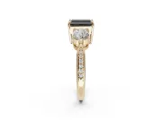Radiant Cut Three Stone Engagement Ring Setting for a Black Center | Tapered Pavé Band | Yellow Gold