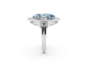 Fancy Blue Marquise Cut Diamond Milgrain Halo Ring Set in Silver with Split Shank