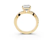 Asscher Cut Diamond Twist Band Solitaire Set in Yellow gold with Pavé Accents and Prong Setting
