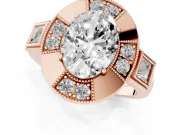 Oval Milgrain Sectioned Halo Engagement Ring Setting | Square-Framed Sides | Rose Gold