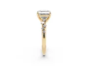 Asscher Cut Diamond Solitaire Vine Band Ring Set in Yellow gold with Round Accents and Prong Setting