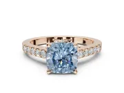 Cushion Cut Pavé Solitaire Engagement Ring Setting for a Fancy Blue Lab-Grown Diamond | Crossover Gallery | Rose Gold