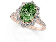 Oval Scalloped Halo Engagement Ring Setting for a Fancy Green Lab-Grown Diamond | Single Row Pave | Rose Gold