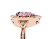 Fancy Pink Pear Cut Diamond Halo Engagement Ring Set in Rose gold with Milgrain Pavé Band
