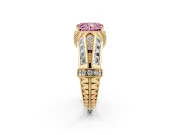 Fancy Pink Radiant Cut Diamond Vintage-Inspired Milgrain Ring Set in Yellow gold with Accent Split Shank