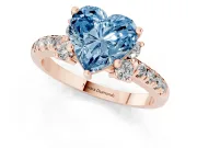 Heart-Shaped Side Stone Engagement Ring Setting for a Fancy Blue Lab-Grown Diamond | Pave Band | Rose Gold