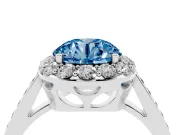 Fancy Blue Round Cut Diamond Floral Halo Ring Set in Platinum with Pavé Band and Prong Setting