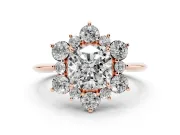 Cushion Cut Cluster Halo Engagement Ring Setting | Two-Size Accents | Rose Gold