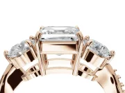 Asscher Cut Three Stone Engagement Ring Setting | Tapered Pave Band | Rose Gold