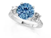 Round Three-Stone Engagement Ring Setting for a Fancy Blue Lab-Grown Diamond | White Gold