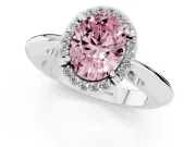 Oval Halo Engagement Ring Setting for a Fancy Pink Lab-Grown Diamond | Plain Band | White Gold