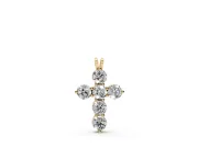 Round Lab-Grown Diamond Mini Cross Pendant Necklace | Individual Prongs | Yellow Gold