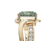 Radiant Cut Bypass Solitaire Engagement Ring Setting for a Fancy Green Lab-Grown Diamond | Pavé Strands | Yellow Gold