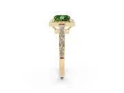 Fancy Green Princess Cut Diamond Halo Pavé Engagement Ring Set in Yellow gold with Bezel Setting
