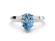 Fancy Blue Pear Cut Diamond Solitaire Engagement Ring Set in White gold with Flat Band and Prong Setting